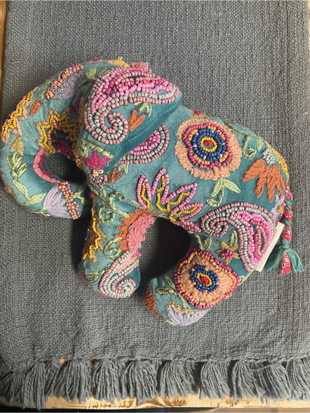 Embroidered Teal Elephant Decorative Pillow - Unbranded
